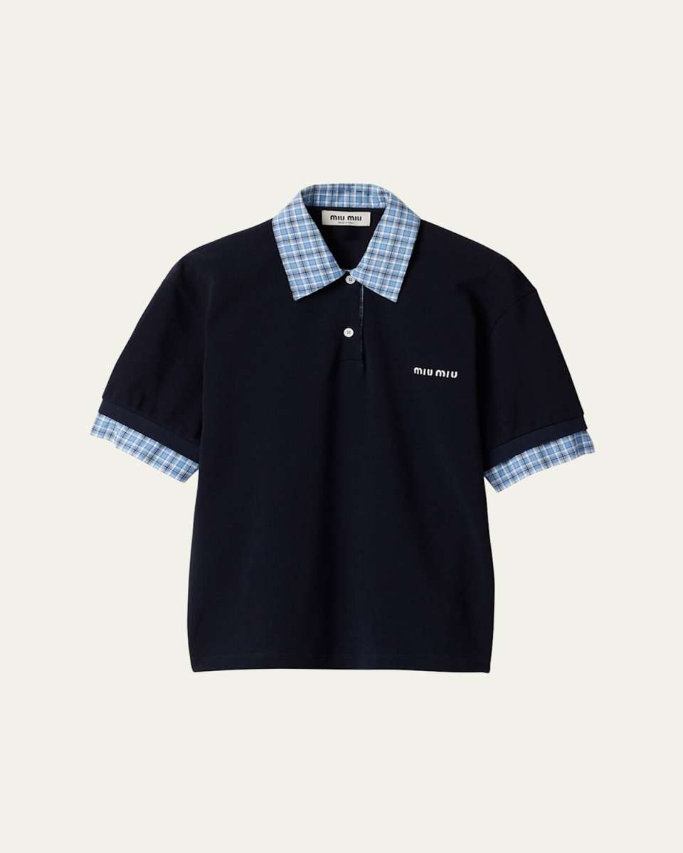 Layered Check Short-Sleeve Polo Top
